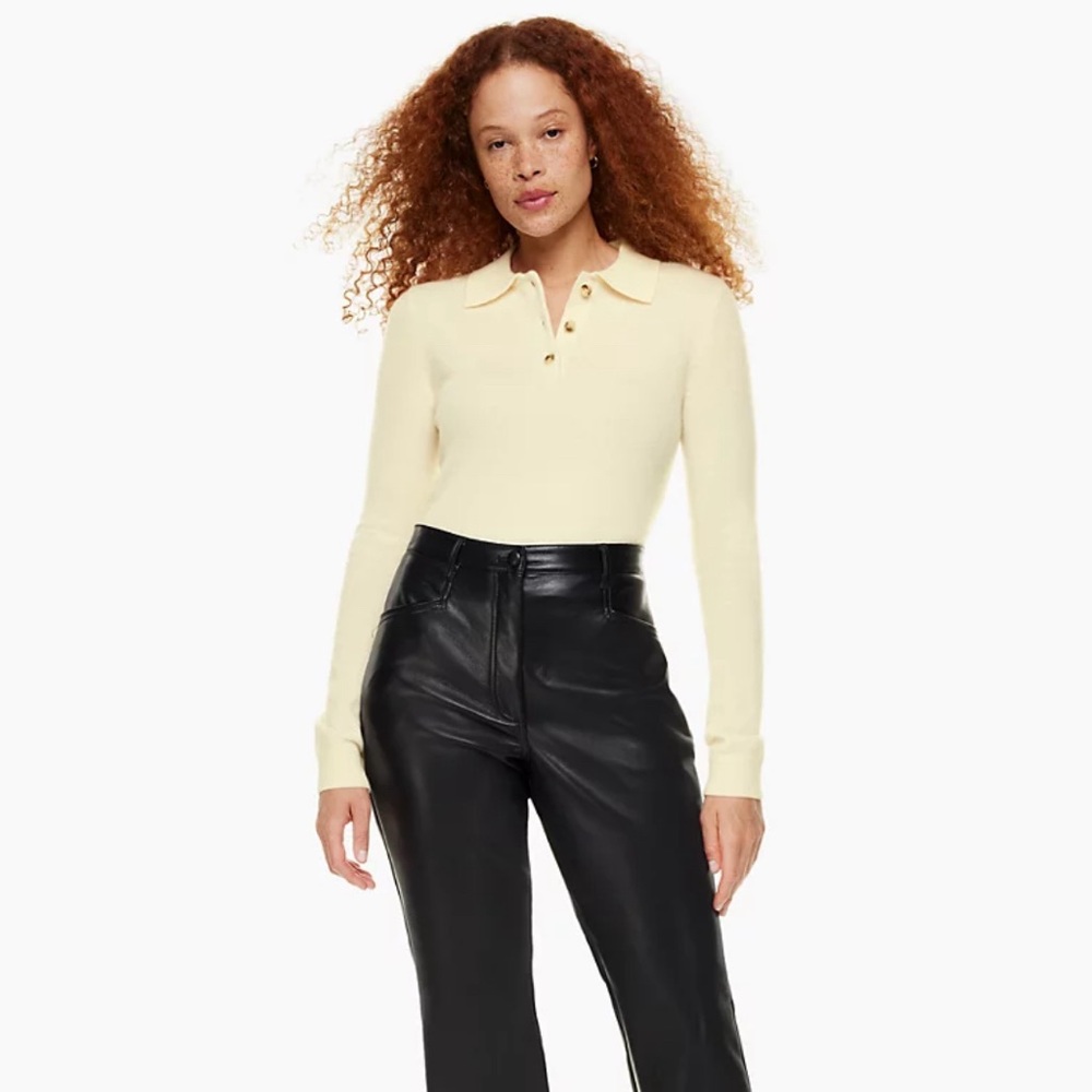 Wilfred Aritzia Cashmere Black Florence Button Collared Crop Sweater Size small